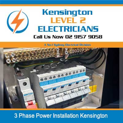 3 phase power installation with electrical switchboard and circuit breakers in Kensington