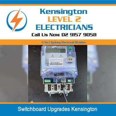 Electrical switchboard with meter and circuit breakers for switchboard upgrade services in Kensington