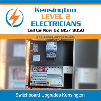 Open electrical switchboard with circuit breakers and wiring during switchboard upgrade installation in Kensington